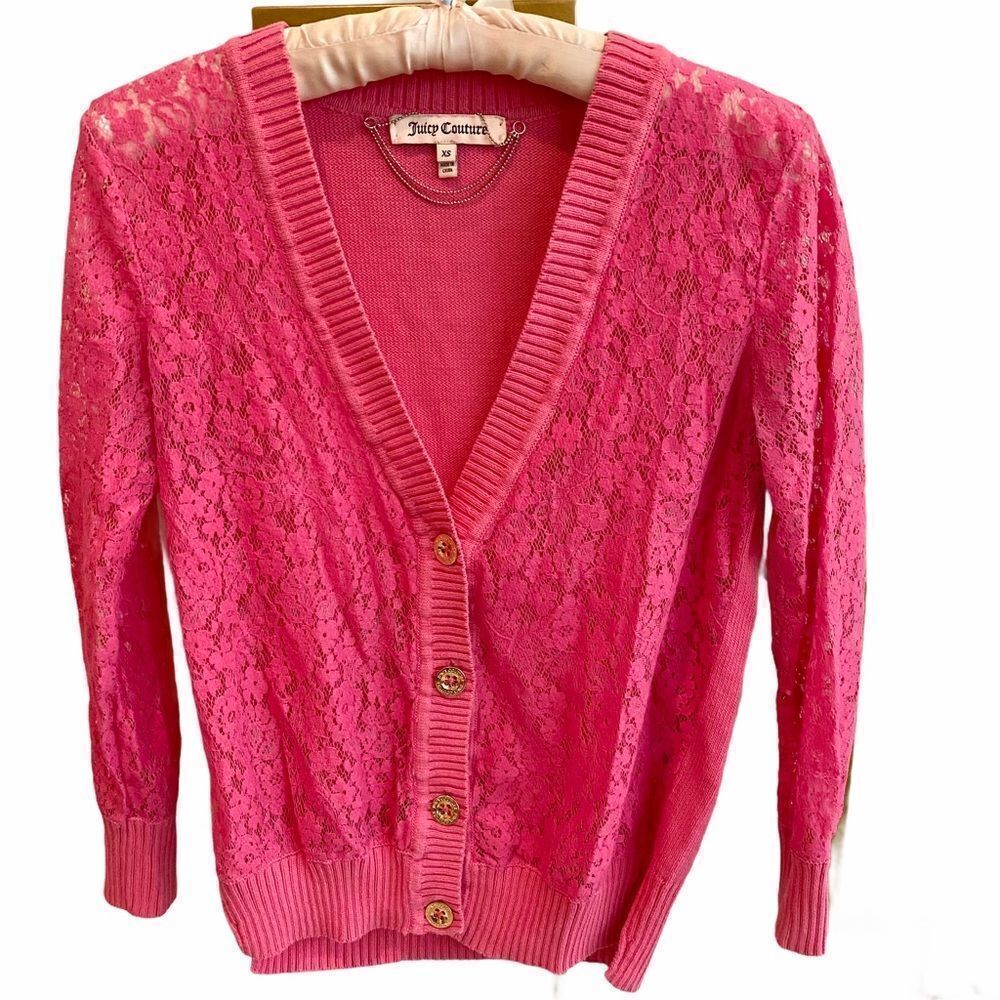 Vintage Juicy Couture Pink Lace Sweater Cardigan